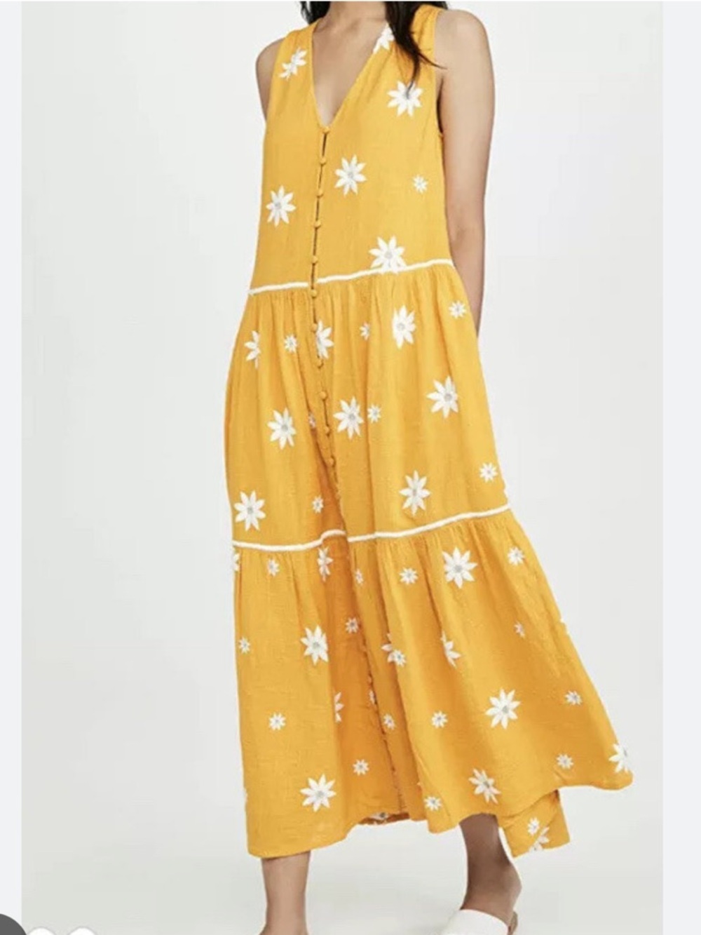NWT Sundress Yellow Daisies Midi Sleeveless Dress / XS/s
